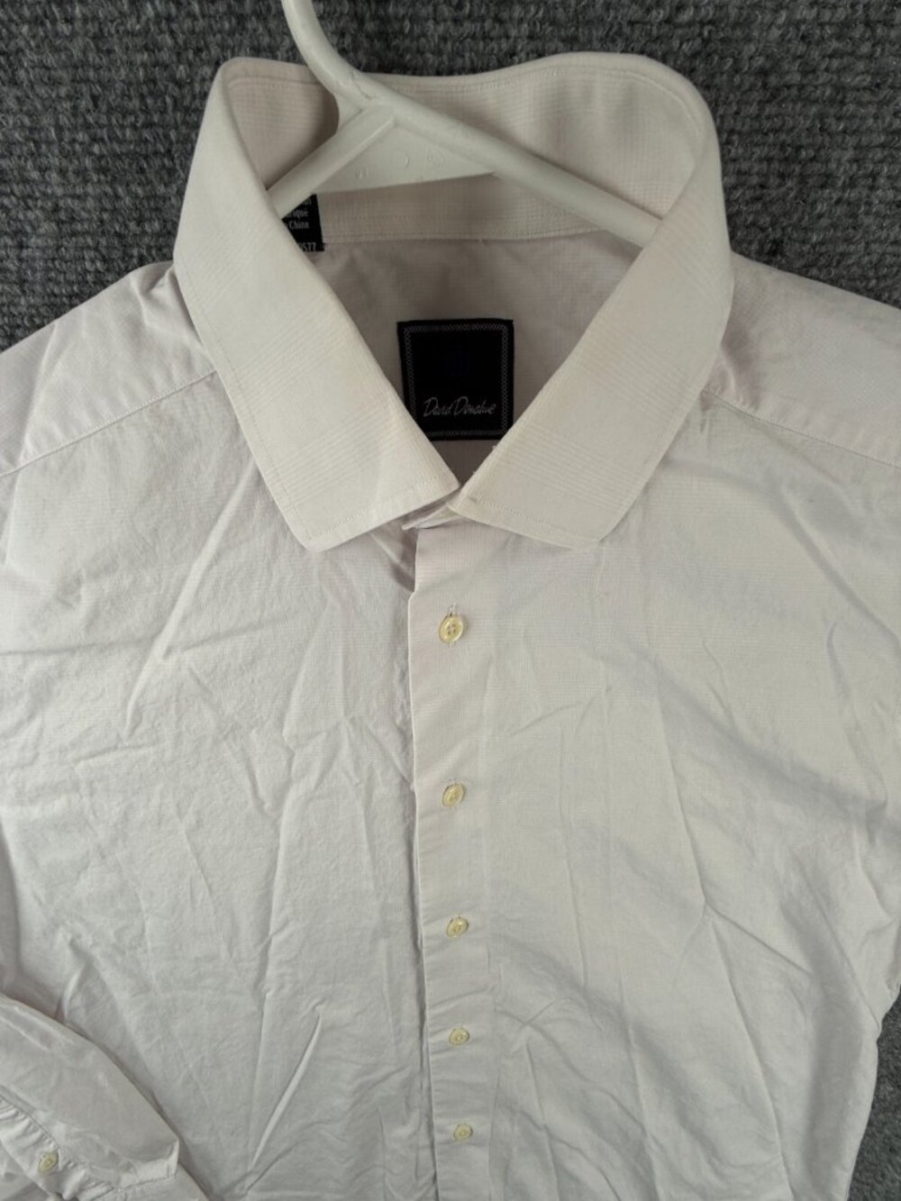 David Donahue Button Up Shirt Long Sleeve Cotton Pale Pink Plaid 15.5 34/35 **